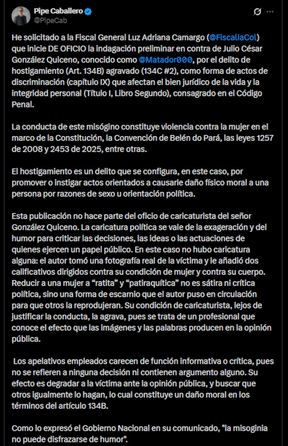 Presentan denuncia penal contra el caricaturista ‘Matador’ por presunto hostigamiento agravado contra la primera dama Ana Lucía Pineda