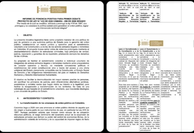 Congreso se está preparando para debatir proyecto que modifica la Ley 418 y regula el sometimiento a la justicia