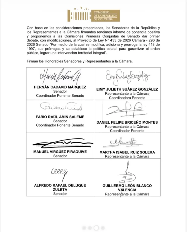 Congreso se está preparando para debatir proyecto que modifica la Ley 418 y regula el sometimiento a la justicia