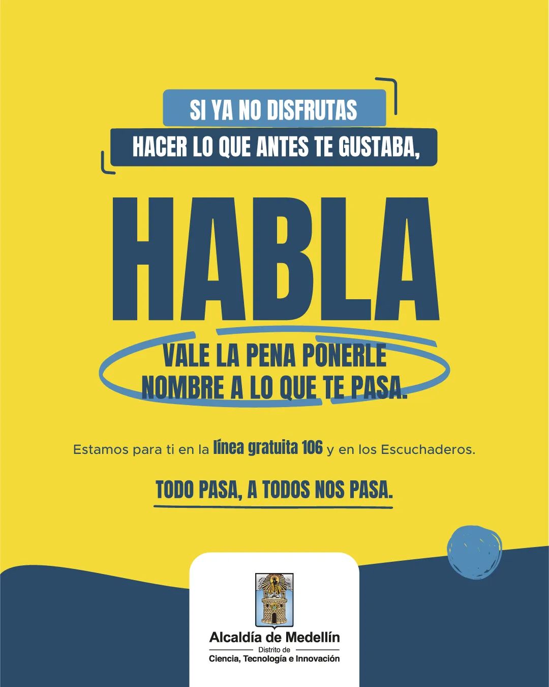 Medellín fortalece la atención integral en salud mental con la estrategia Habla, no tienes que pasar por eso solo