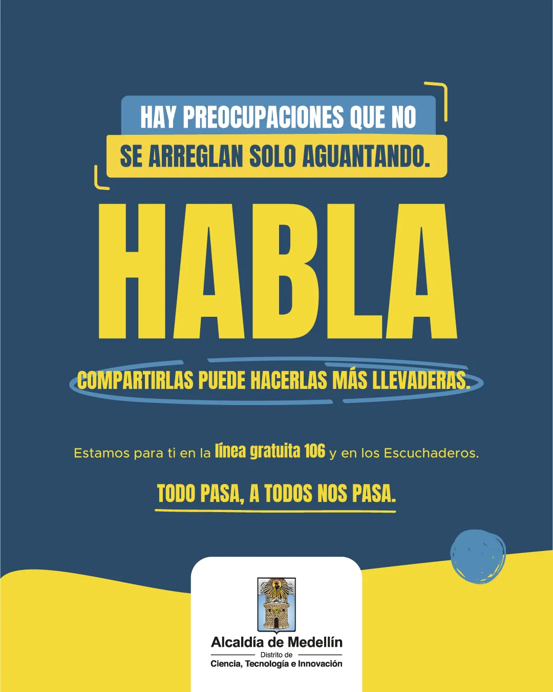 Medellín fortalece la atención integral en salud mental con la estrategia Habla, no tienes que pasar por eso solo
