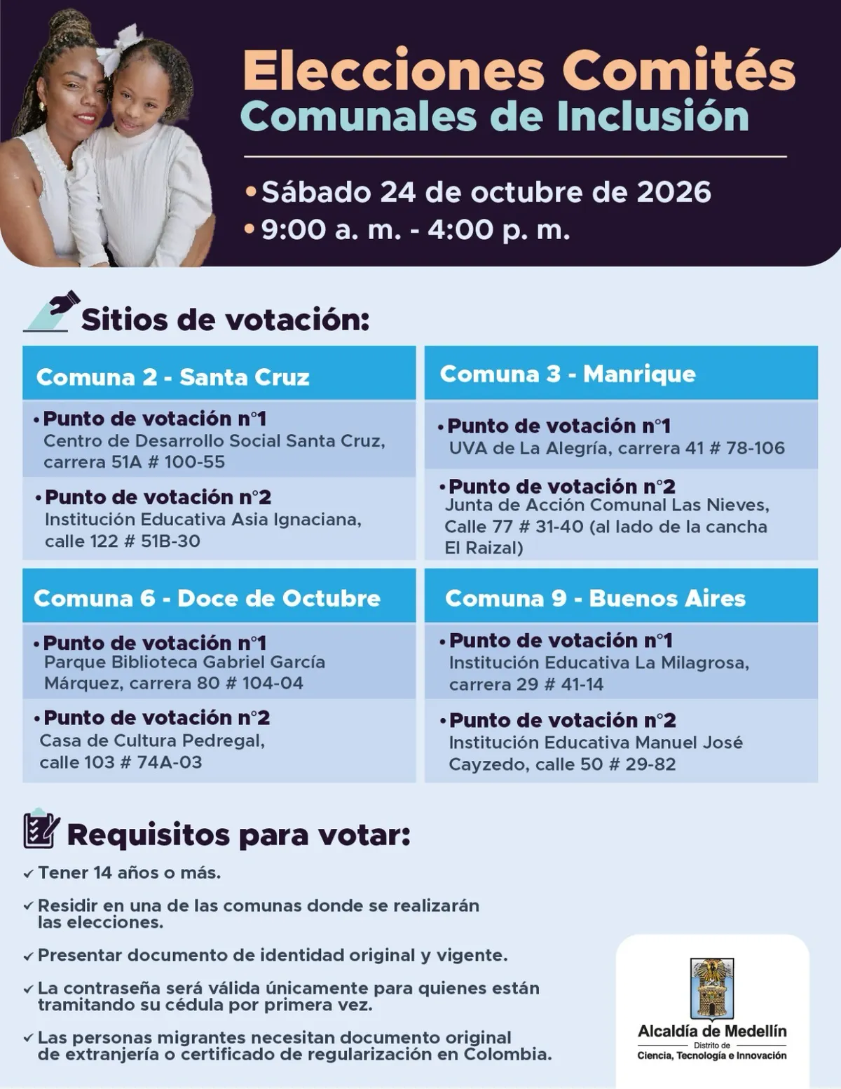 Medellín convoca a elecciones para los Comités Comunales de Inclusión en cuatro zonas de la ciudad