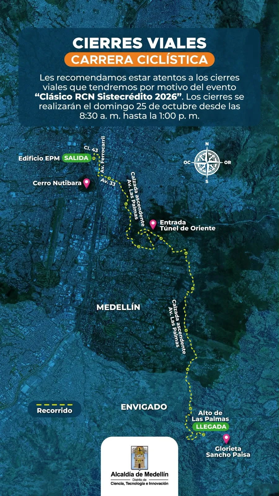 Medellín tendrá cierres viales este domingo por eventos deportivos de alto impacto