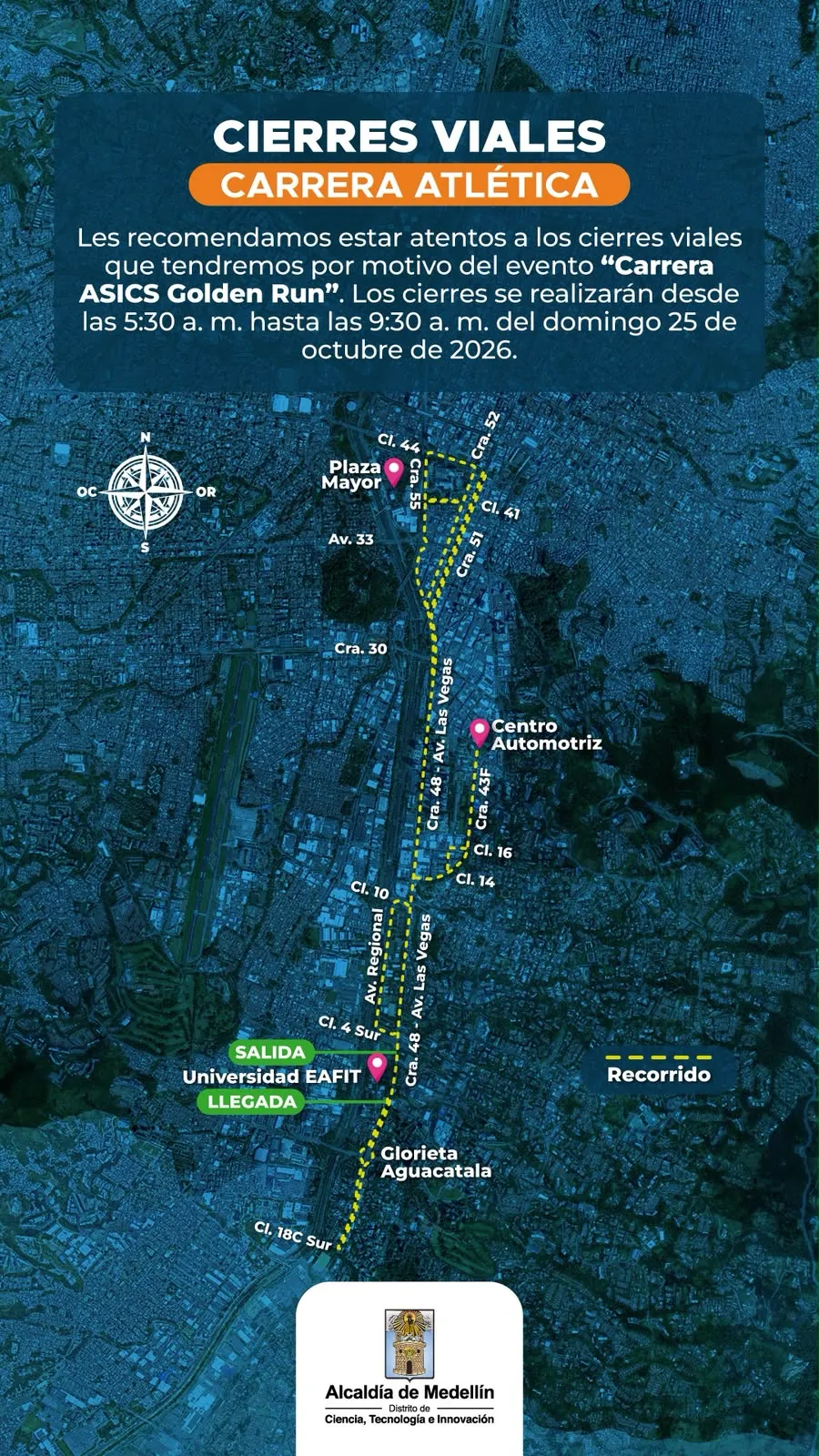 Medellín tendrá cierres viales este domingo por eventos deportivos de alto impacto
