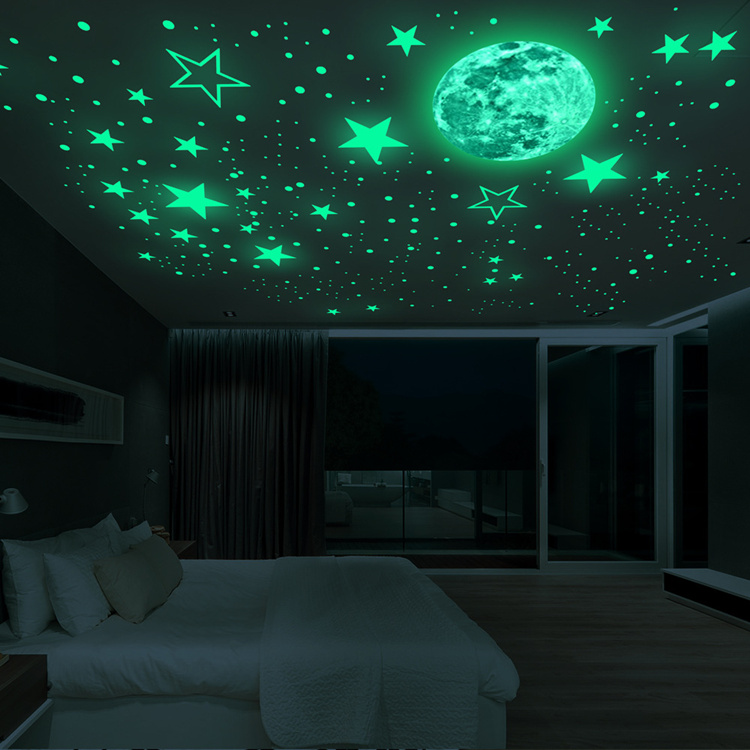 夜光装饰贴纸墙上荧光墙纸卧室天花板星星月亮套装