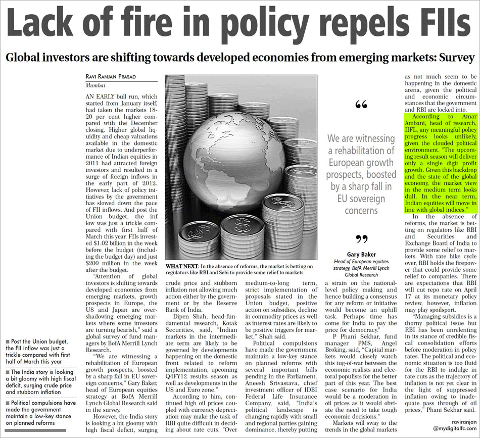 Lack of fire in policy repels FIIs