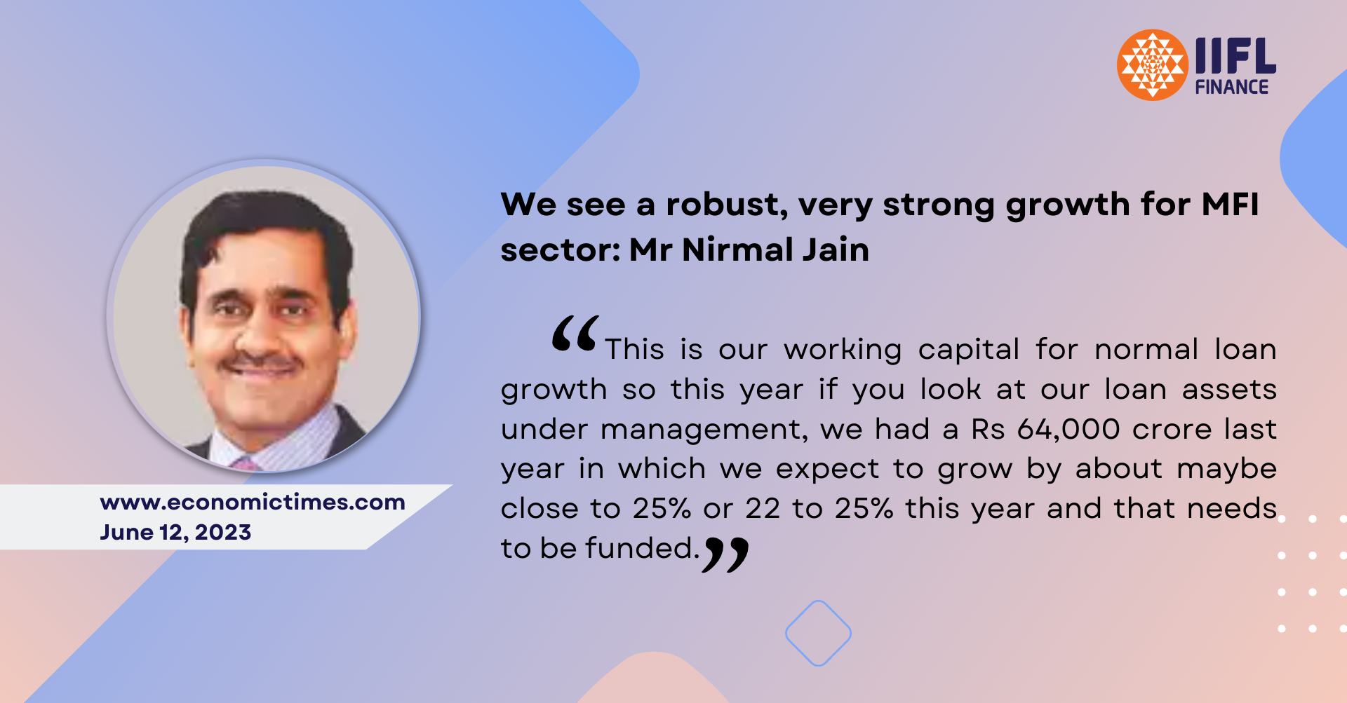 We see a robust, very strong growth for MFI sector: Mr Nirmal Jain