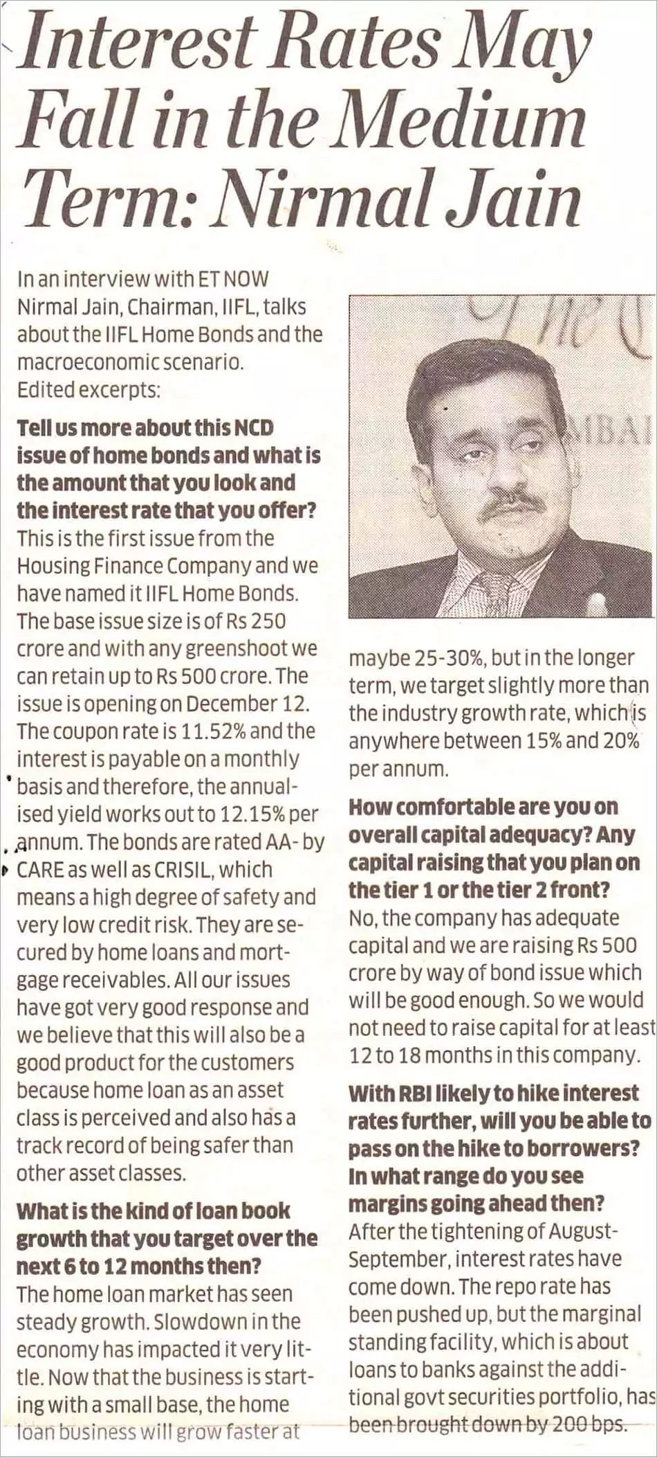 Interest Rates May Fall in the Medium Term: Nirmal Jain