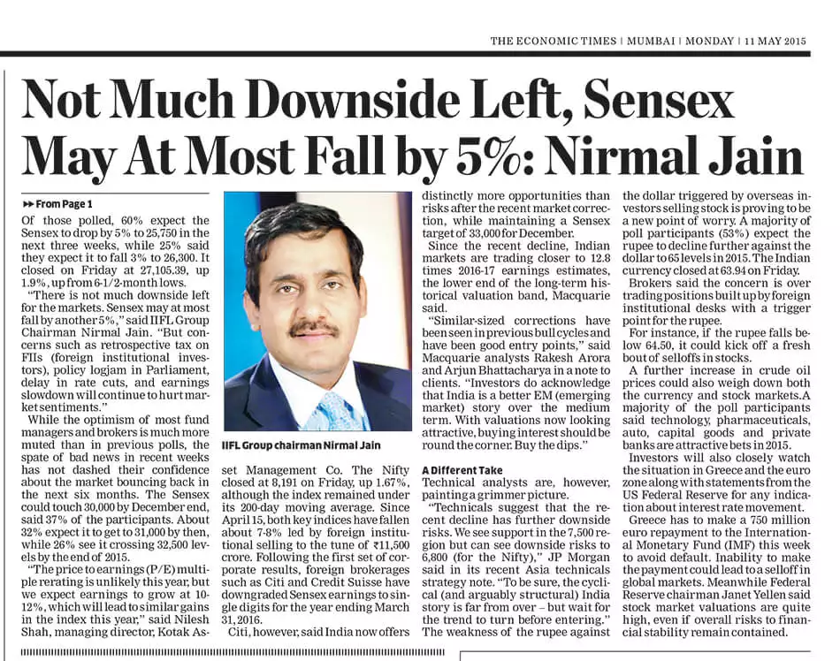 Not much downside left, Sensex May at most fall by 5%: Nirmal Jain