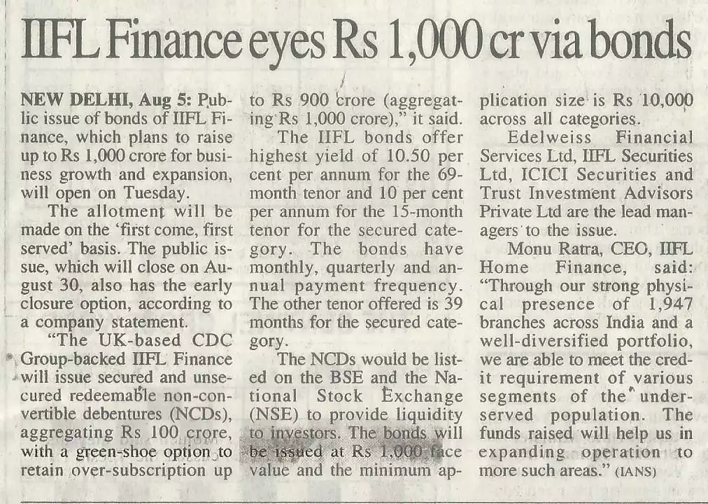 IIFL Finance eyes Rs 1,000 Cr via bonds
