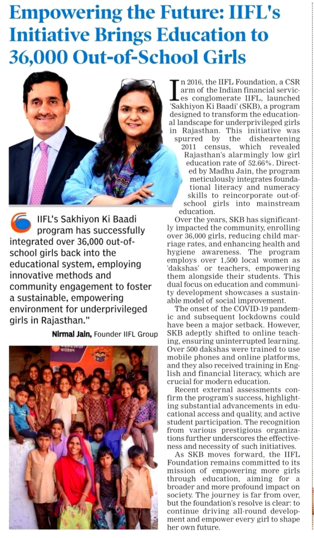 'Empowering the Future: IIFL's Initiative Brings Education To 36,000 Out-Of-School Girls'