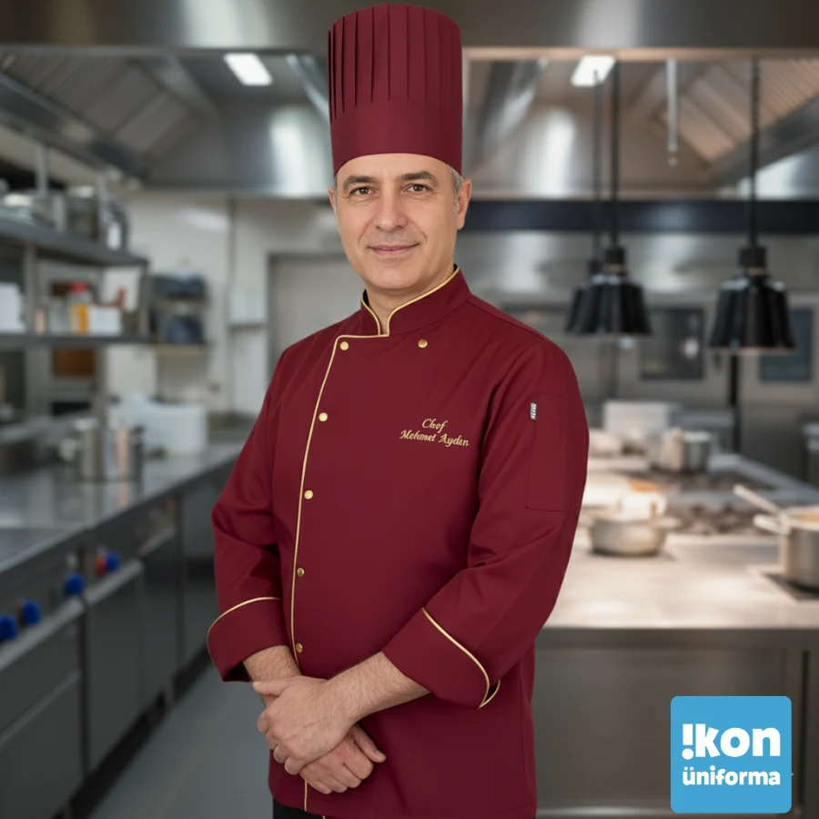 Bordo Likralı Özel Üretim Aşçı Ceketi - 2