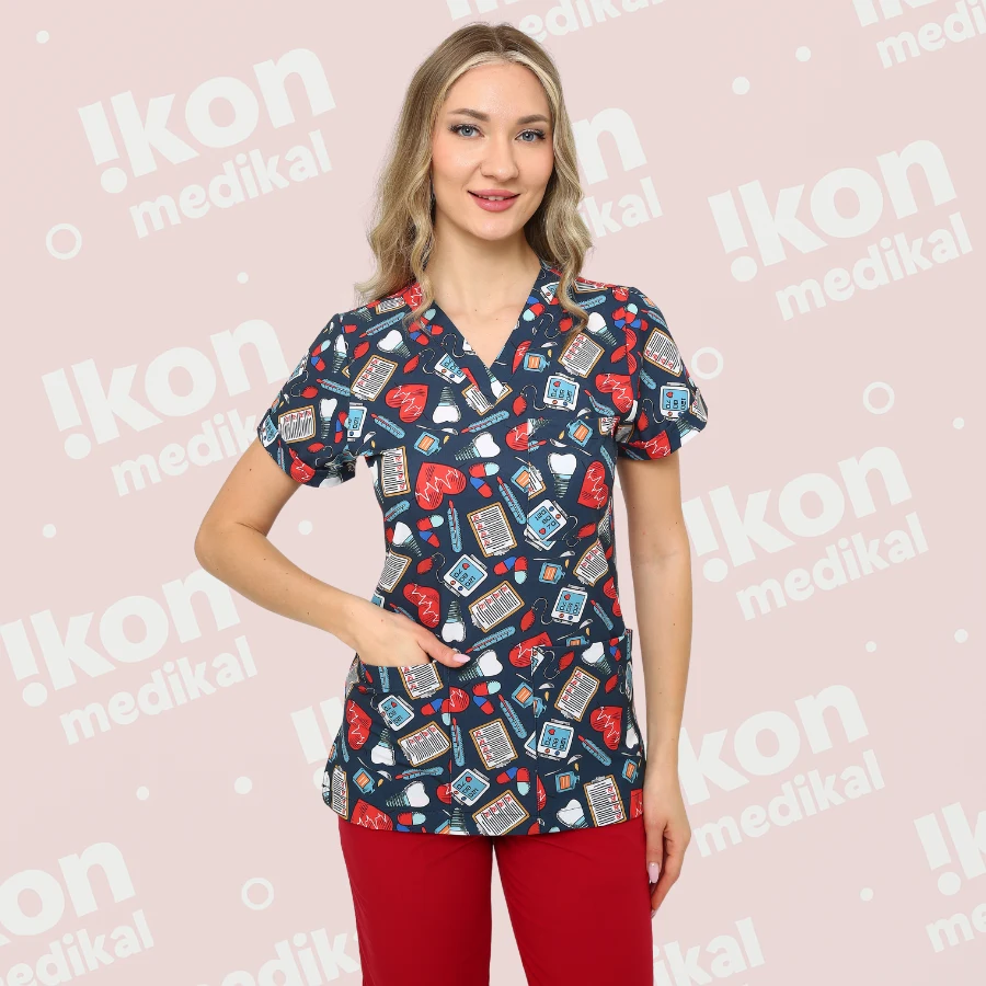İkon Desenli Doktor Hemşire Üniforma - 2