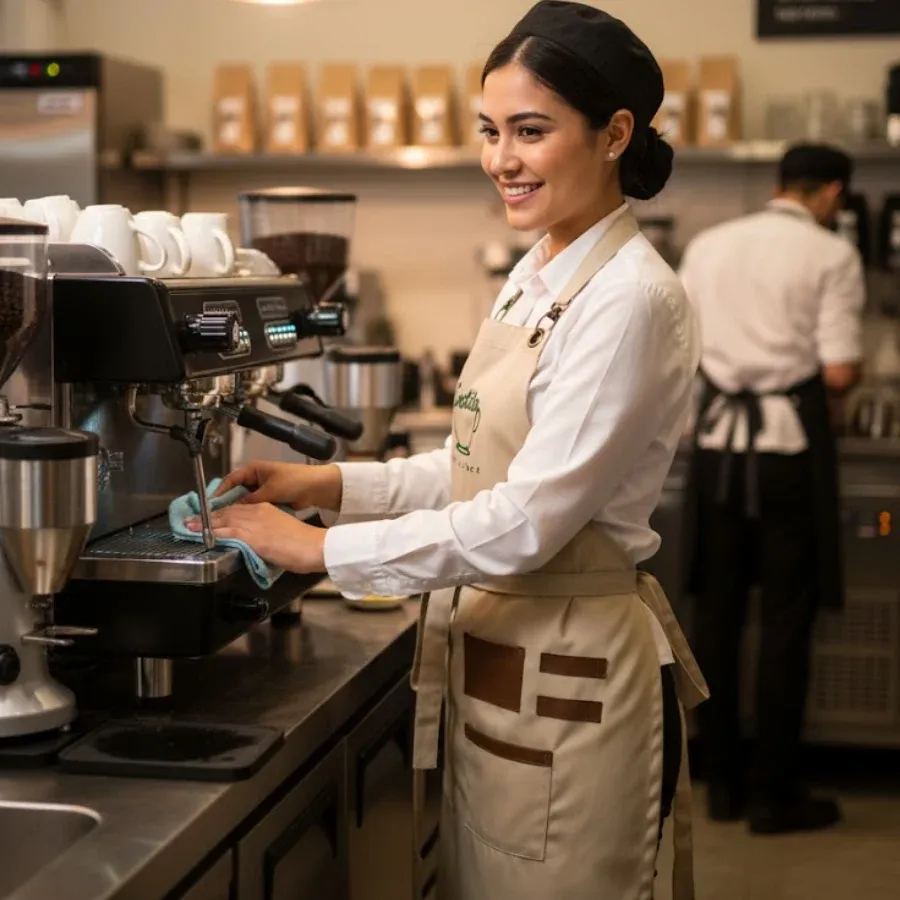 Özel Tasarım Deri Detaylı Barista Ve Servis Önlüğü