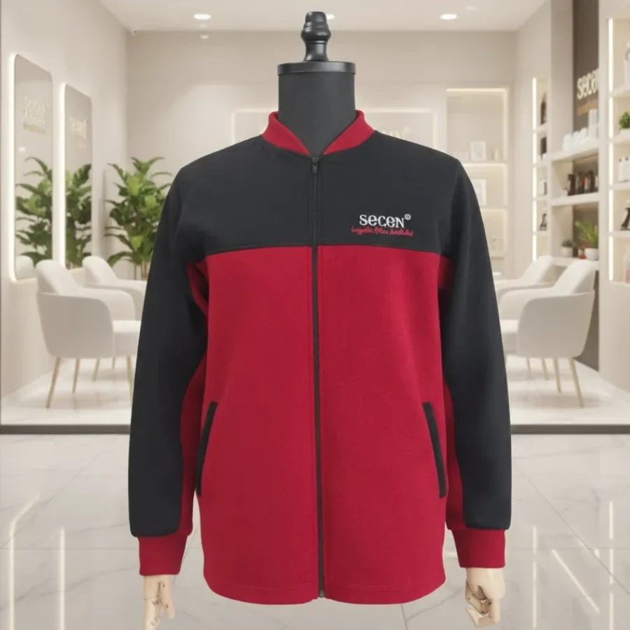 Bordo Siyah Hakim Yaka Polar Ceket