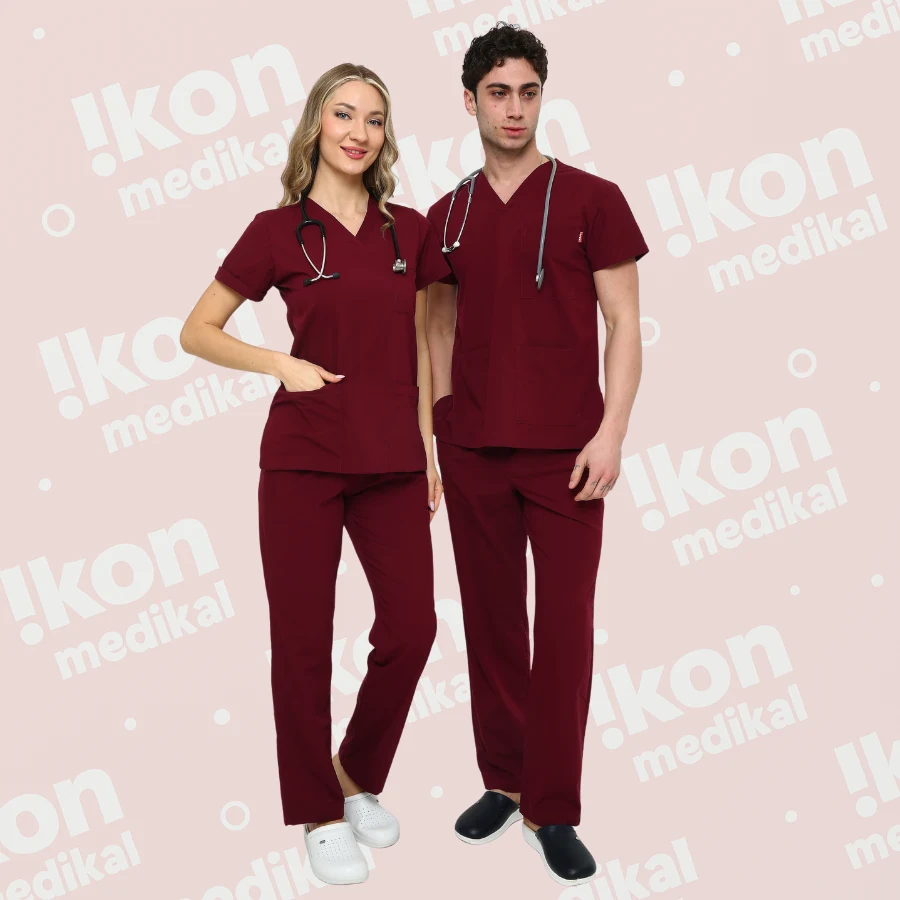 İkon Bordo Doktor Hemşire Likralı Takım