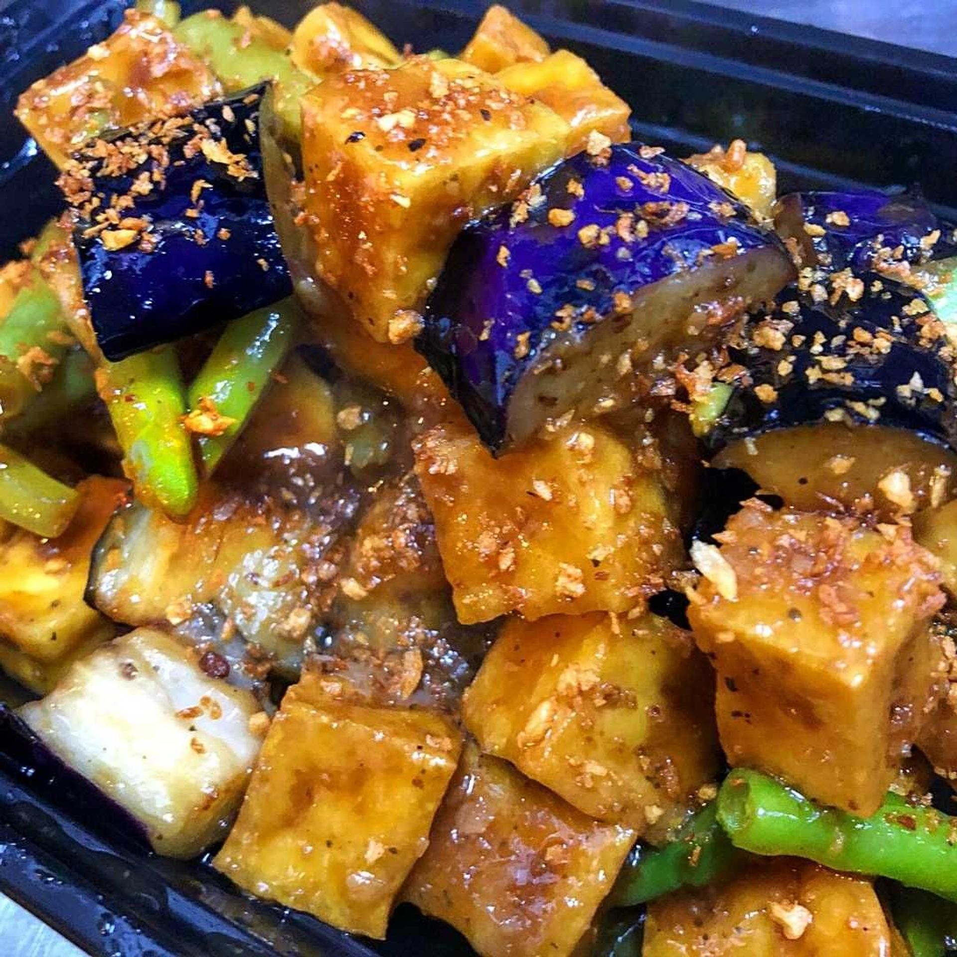 Tofu, Green Beans and Eggplant Adobo Rice Combo
