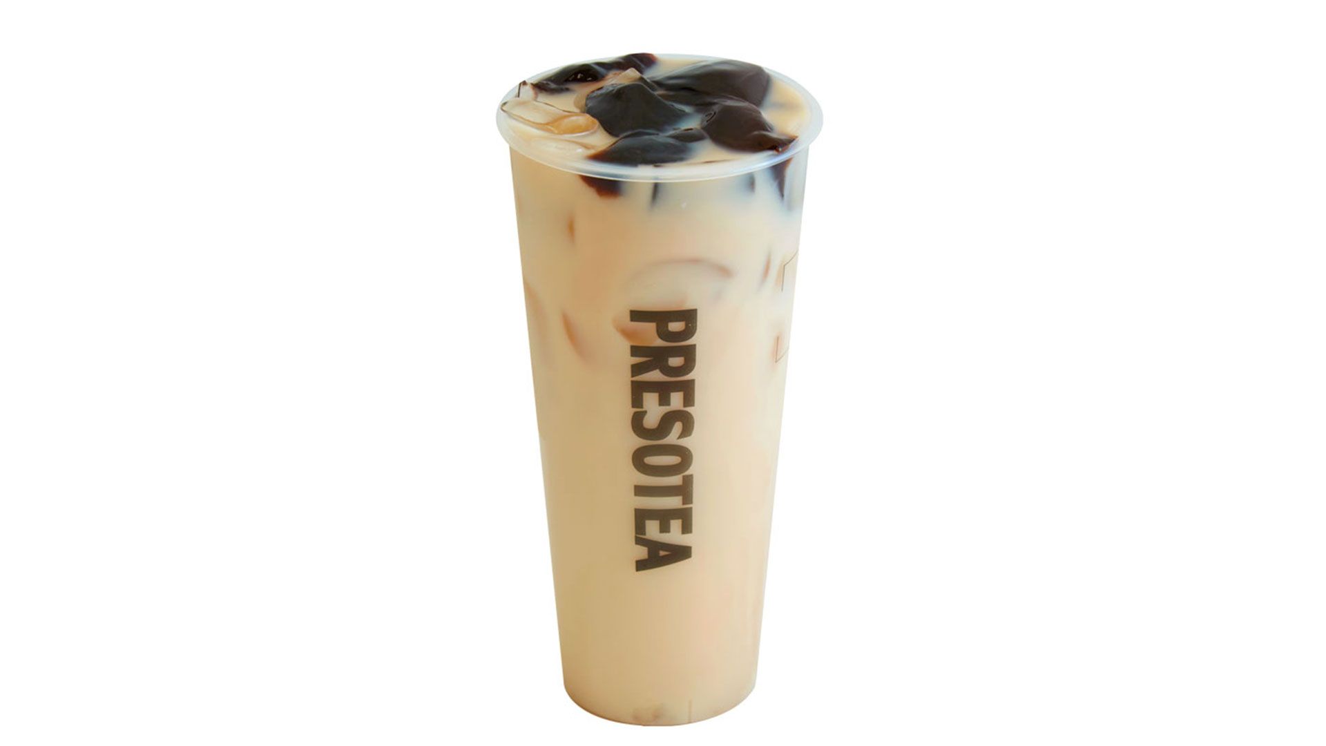 Thé au lait Hojicha avec gelée d’herbes / Grass Jelly Hojicha Milk Tea