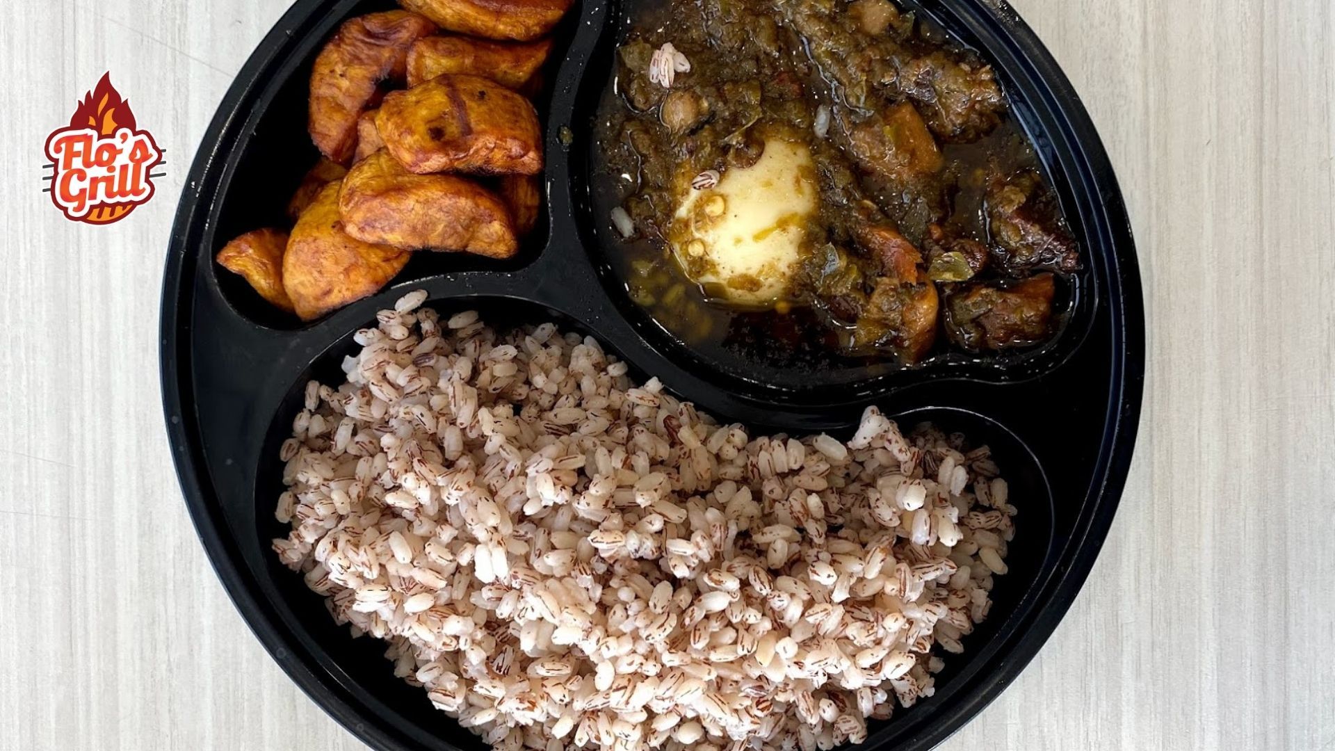 Ofada Rice + Ayamase (Green pepper) + Dodo (Fried Plantain)