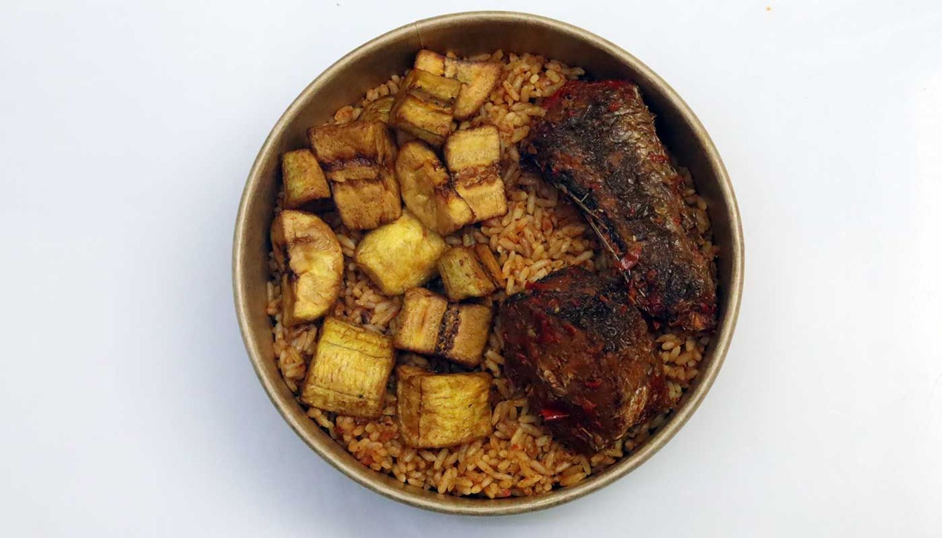 Jollof Rice, Peppered Fish (whiting), Dodo