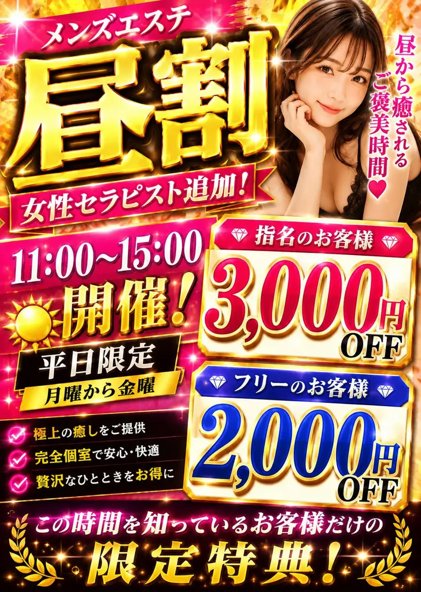 平日昼限定|昼割開催 プロフィール|武蔵小杉・登戸メンズエステ『リヴェールスパ〜Revere Spa〜』