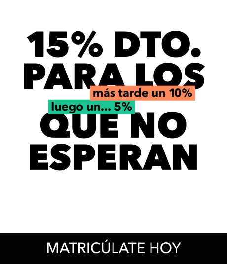 Promoción: 15% de descuento para los que no esperan. Antes un 20%, más tarde un 10%, luego un 5%. Con countdown,