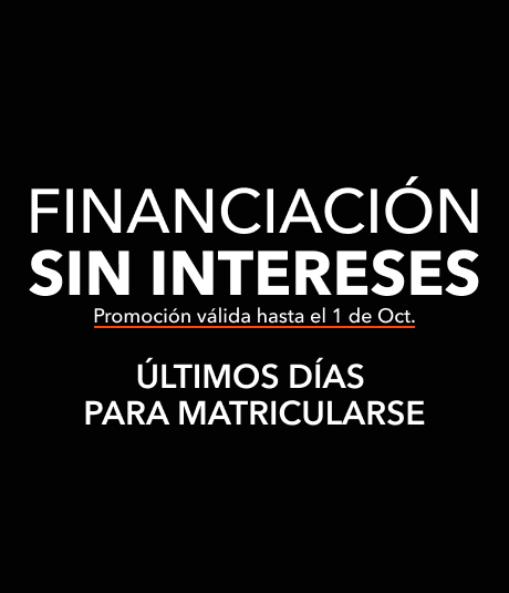 Financiación sin intereses. Promoción válida hasta el 1 de Octubre. Últimos días para matricularse. Cuenta atrás.