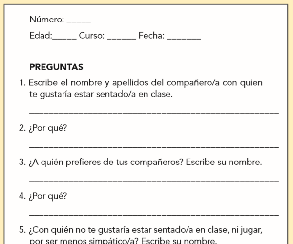 Ejemplo de test sociométrico que podría pasarse al grupo clase.