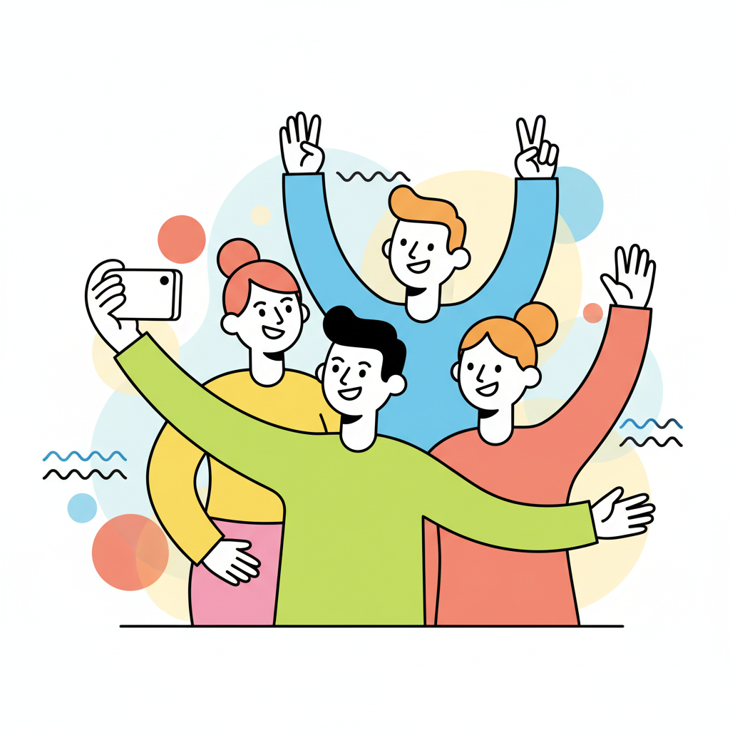 a group taking a selfie together - AI generated illustration