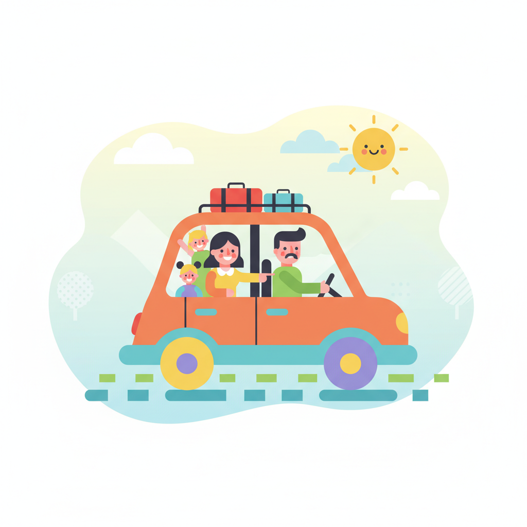 a family traveling in a car - AI generated illustration