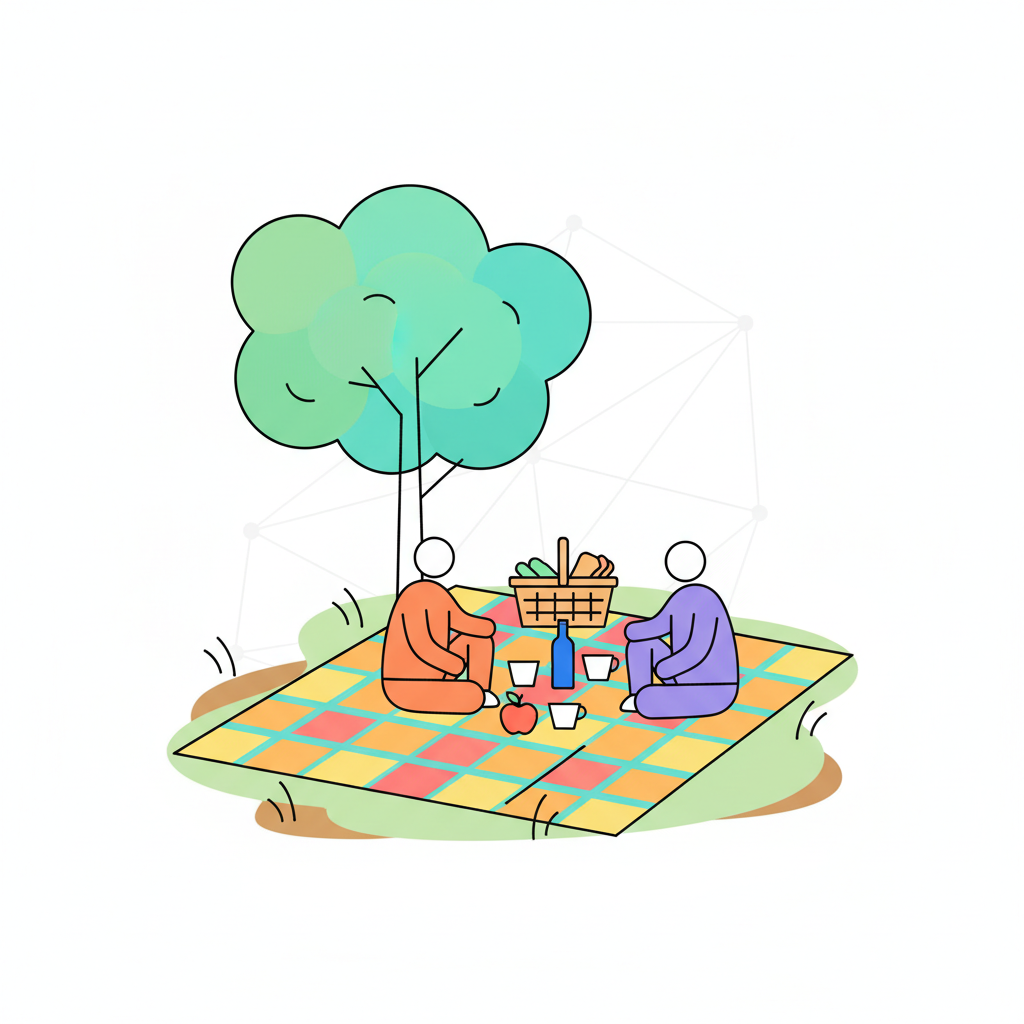 a picnic under a tree - AI generated illustration