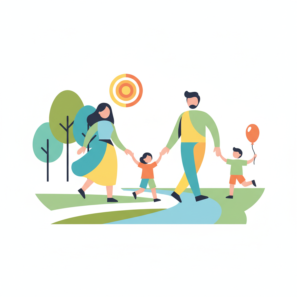 a family walking in the park - AI generated illustration