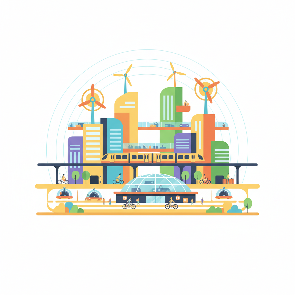 a transport hub in a city - AI generated illustration