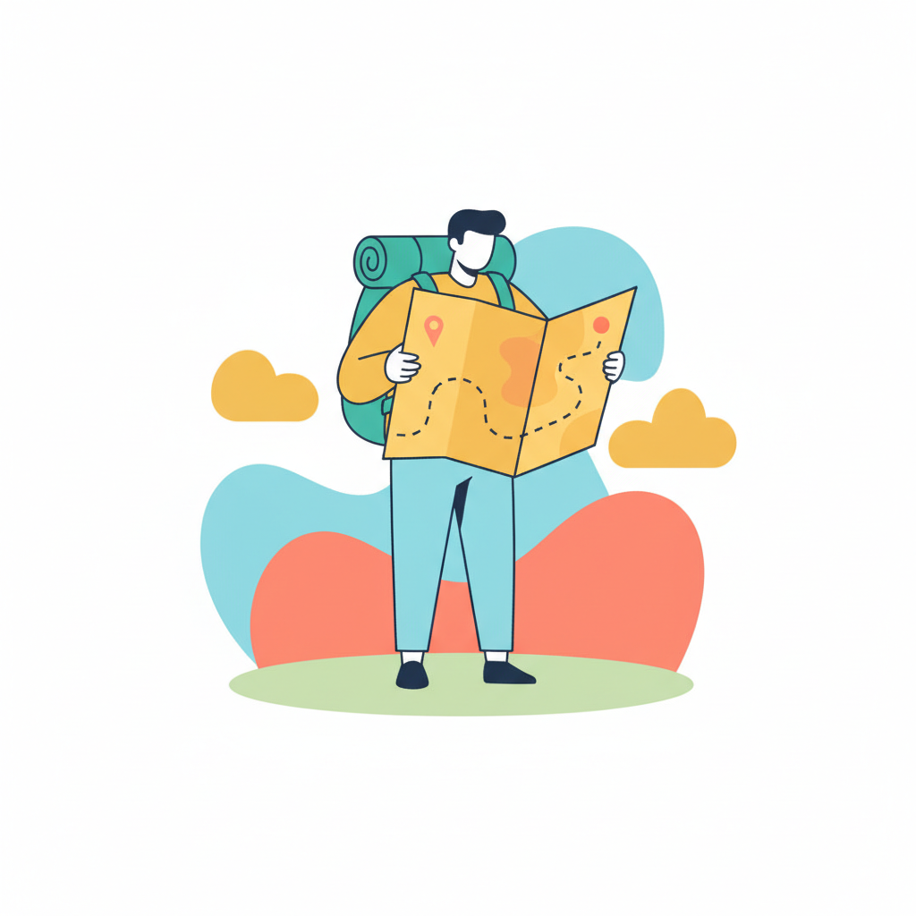 a traveler reading a map - AI generated illustration