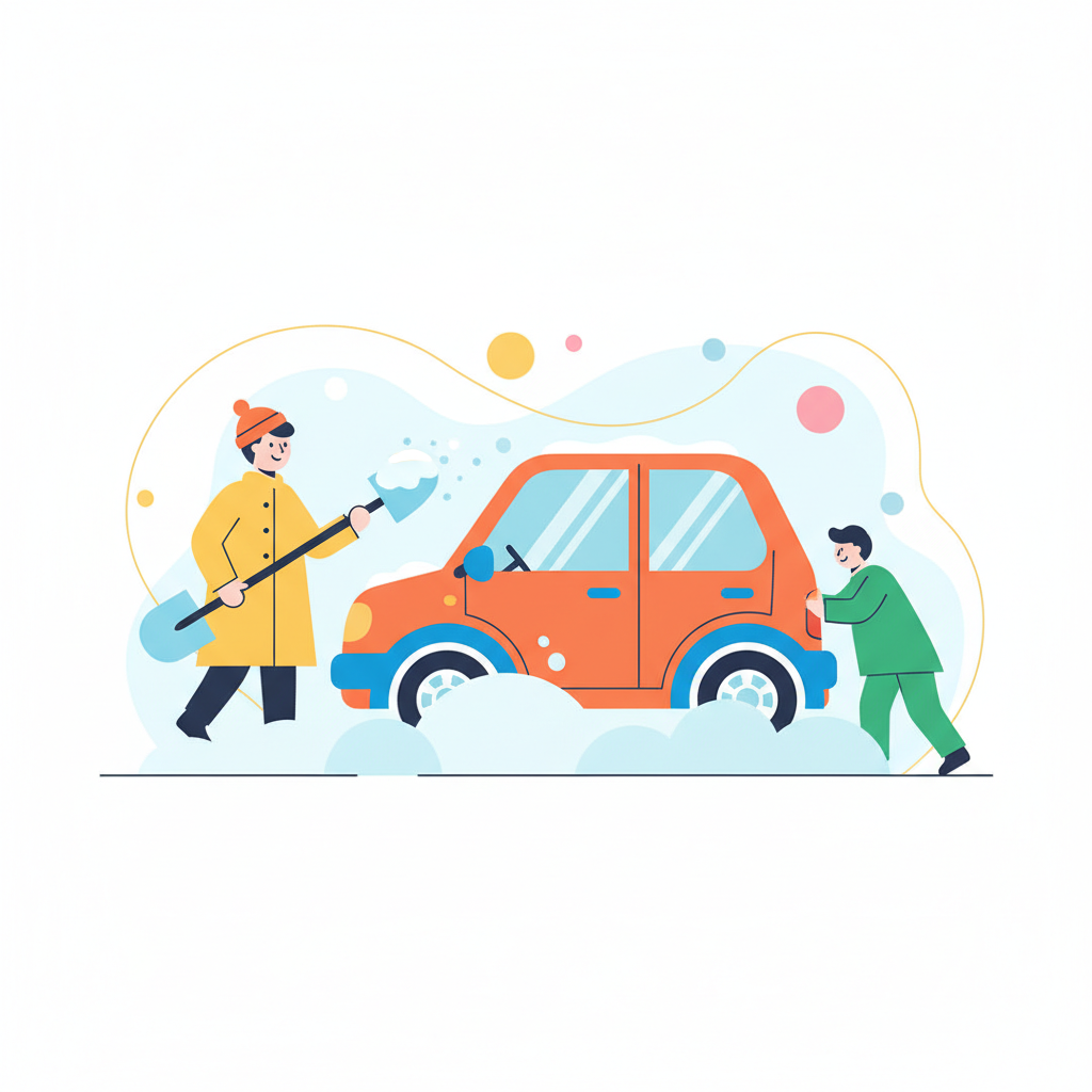 a car stuck in snow - AI generated illustration