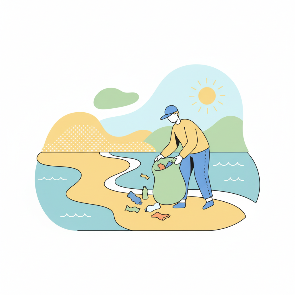a person cleaning the beach - AI generated illustration