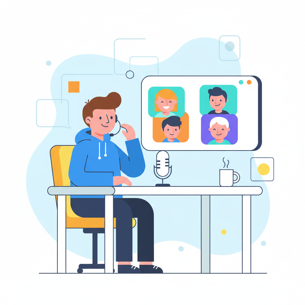 a remote worker on a video call - AI generated illustration