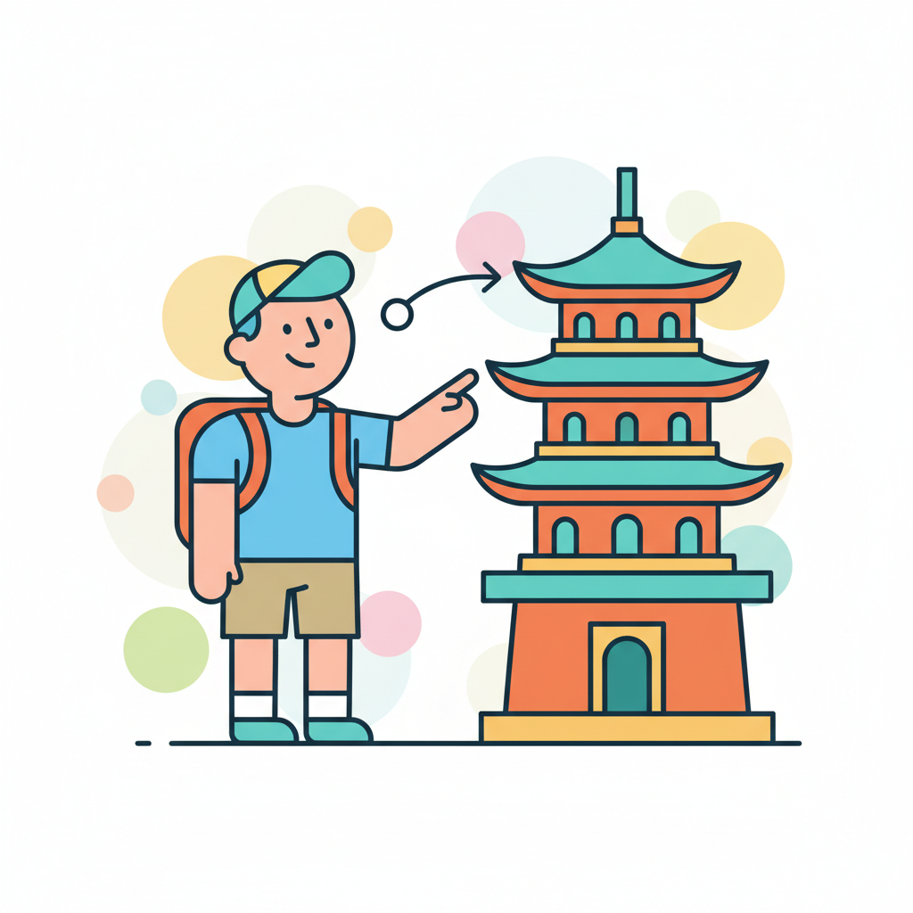 a tourist pointing at a landmark - AI generated illustration