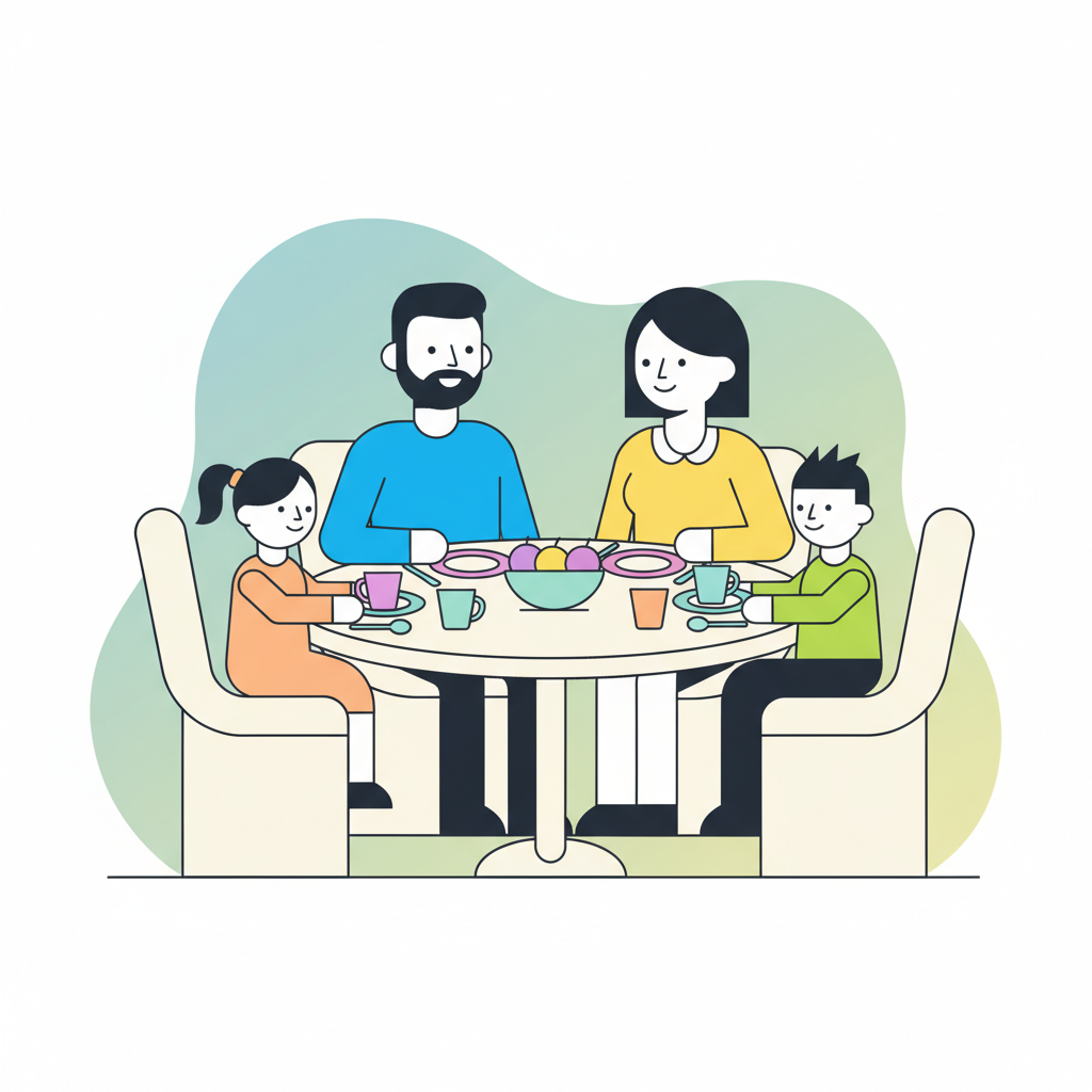 a family sitting together for dinner - AI generated illustration