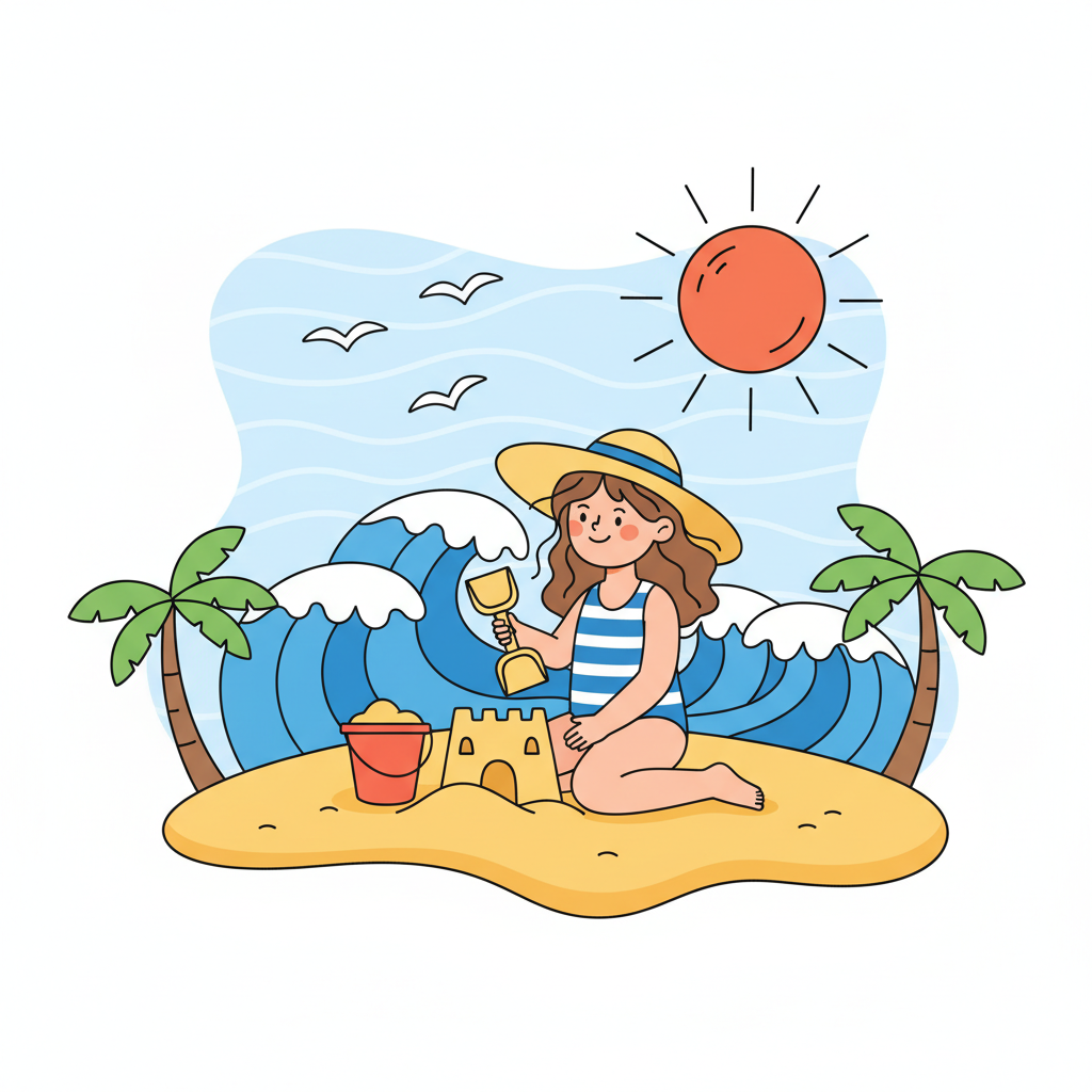 Illustration: little girl at the beach