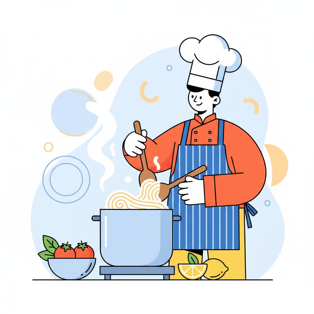 a chef preparing pasta - AI generated illustration