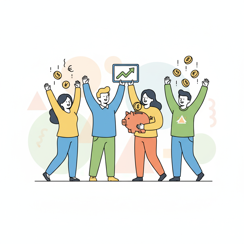 a group celebrating investment returns - AI generated illustration