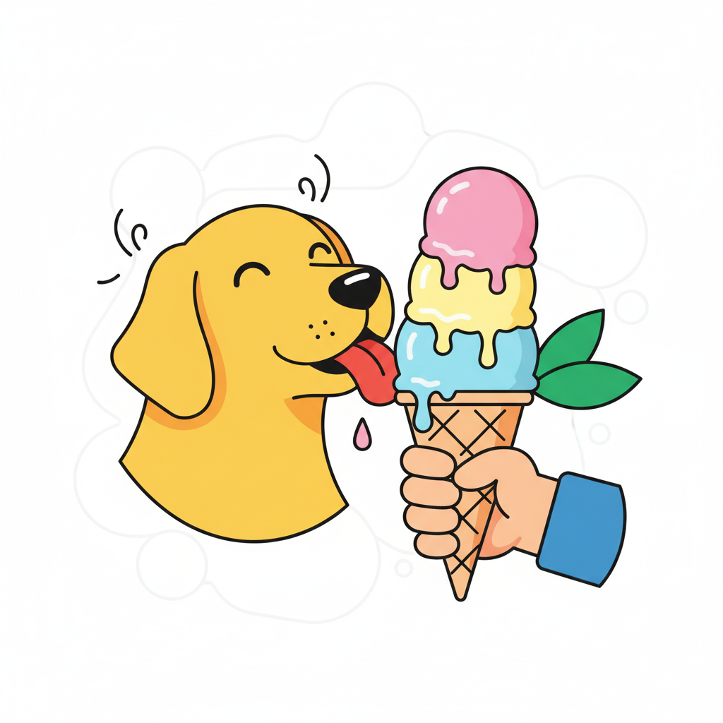 Illustration: dog eating ice cream