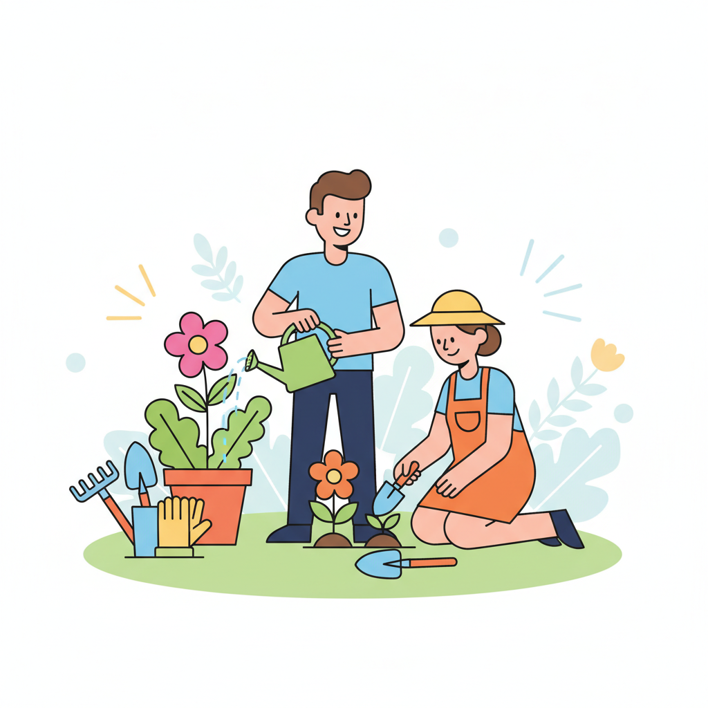 a couple gardening together - AI generated illustration
