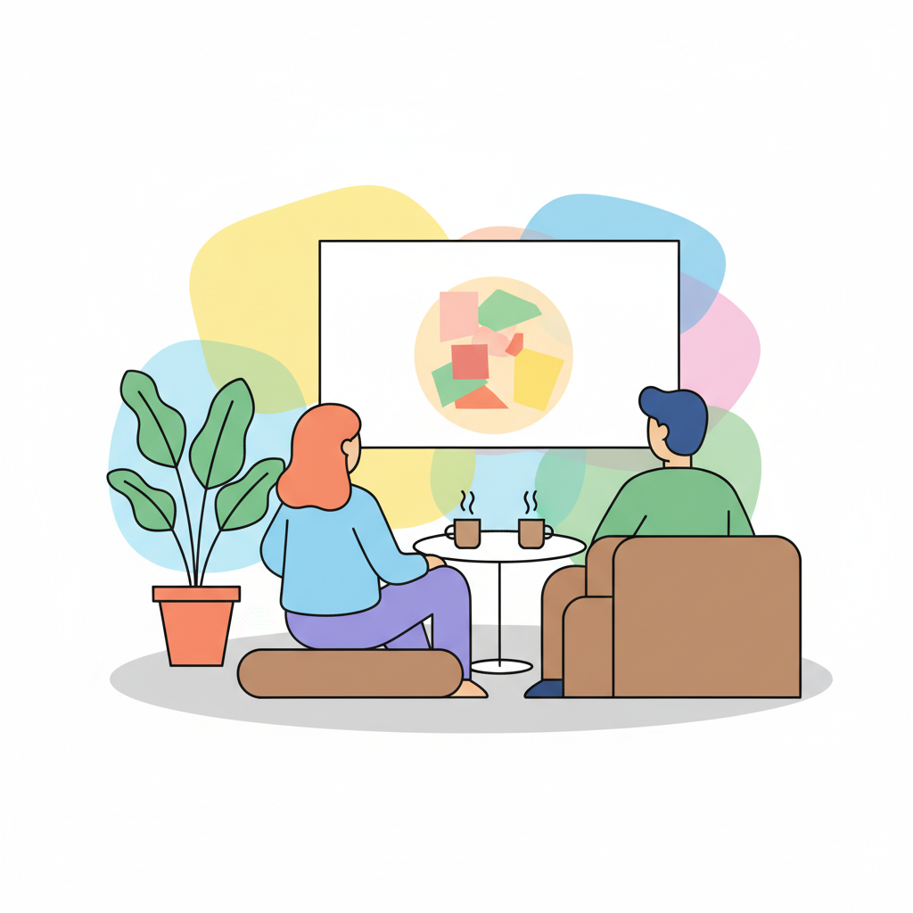 a couple watching TV - AI generated illustration