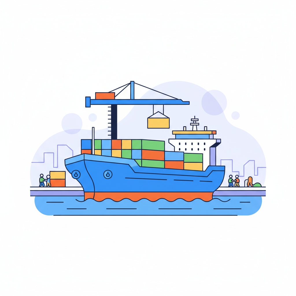 a cargo ship at a port - AI generated illustration