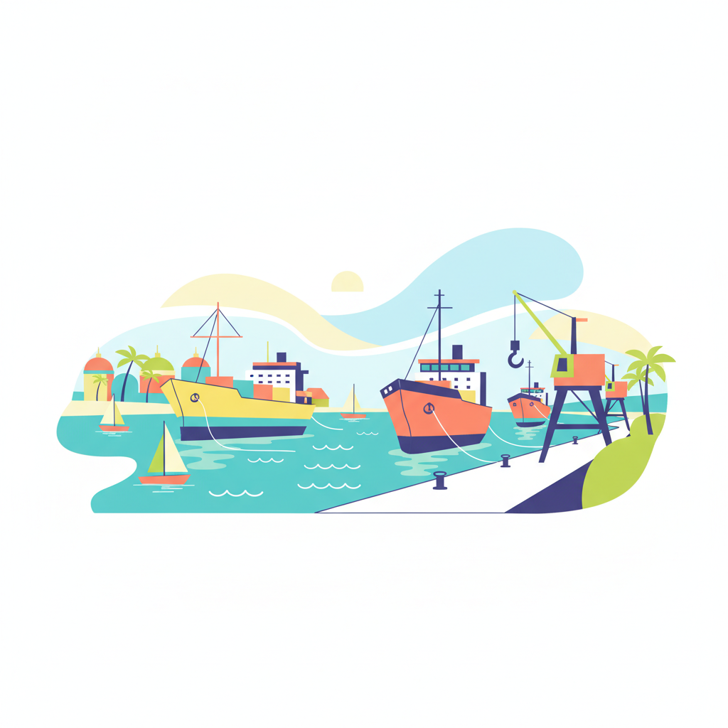 a harbor with anchored ships - AI generated illustration