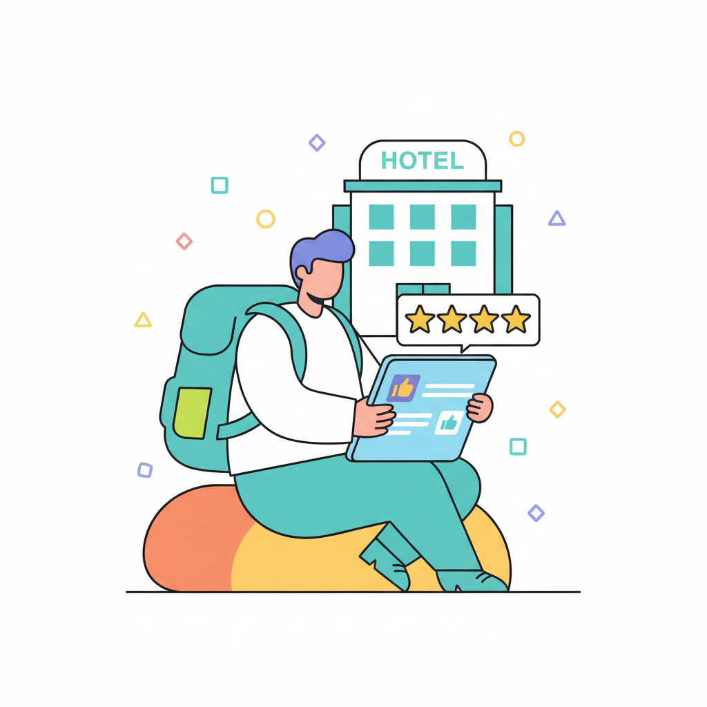 a traveler checking hotel reviews - AI generated illustration