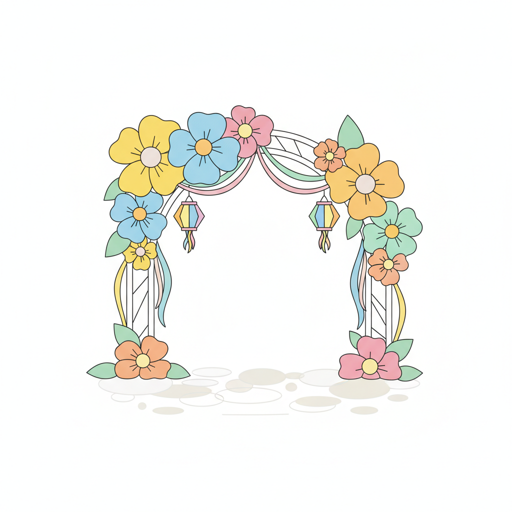 a wedding arch with flowers - AI generated illustration