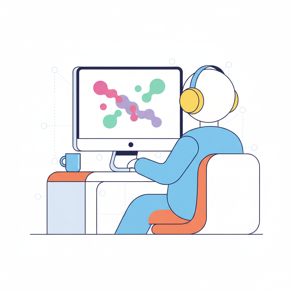 a person wearing headphones at a computer - AI generated illustration